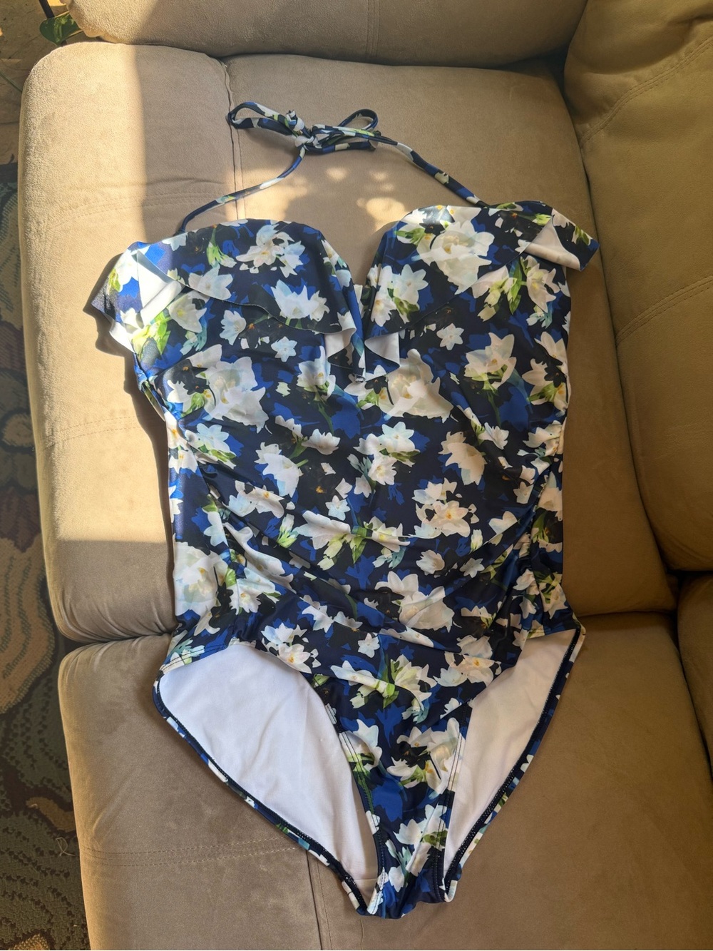 Nicole Miller Aqua Green Blue and White Floral One-Piece Swimsuit